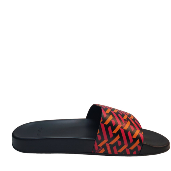 Versace Mens Gomma Stampa Pool Slide Sandals Red Magenta Tangerine - Picture 3 of 8